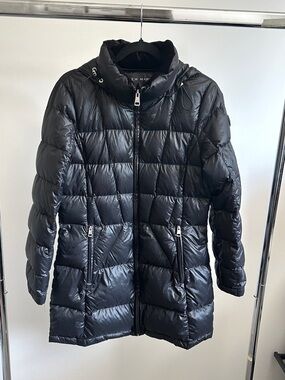 Andrew Marc Black Packable Premium Down Puffer Coat Removable Hood Sz M